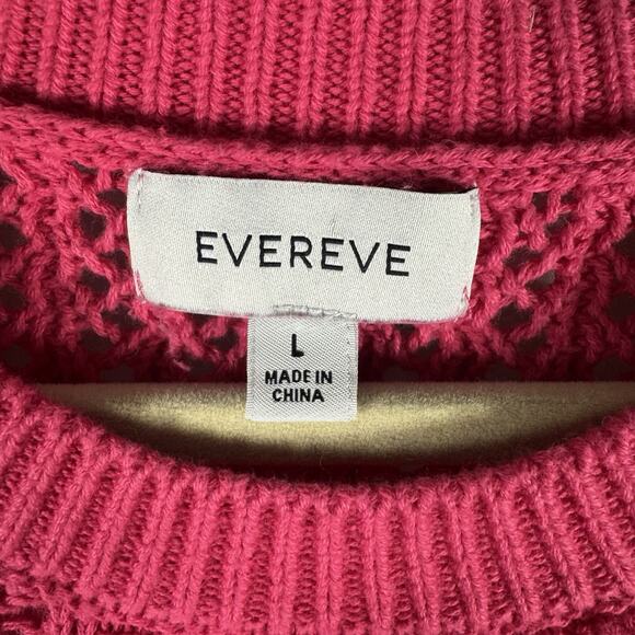 EVEREVE Remy Crochet 100% Cotton Pullover Sweater Women’s Large Pink Knit Boho - Picture 2 of 10
